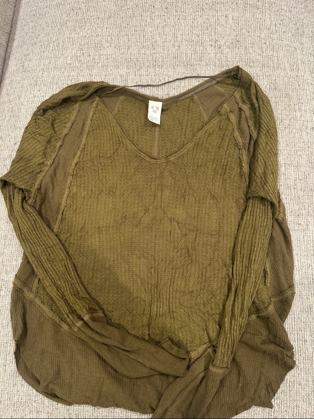 We The Free Olive Ribbed V-Neck Pullover